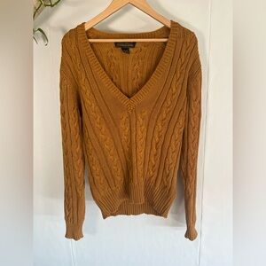 Vintage Eddie Bauer Cable Knit V-Neck Sweater in Mustard